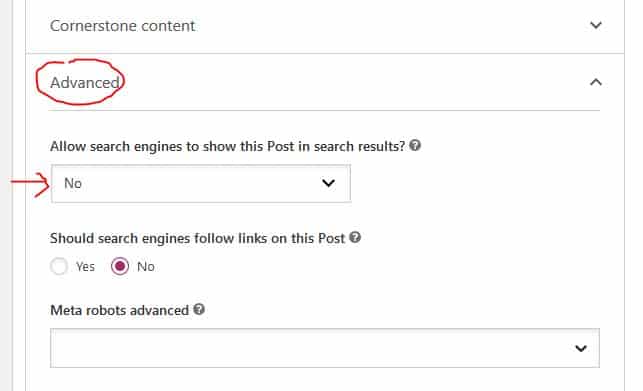 content pruning SEO - how to noindex a page in Yoast